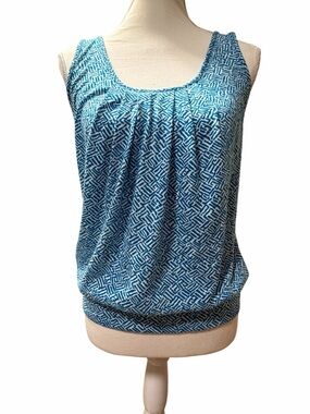 New York & Co Blue Geometric Print Sleeveless Tank Top